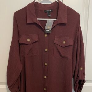 Torrid Maroon Button-Up Dress